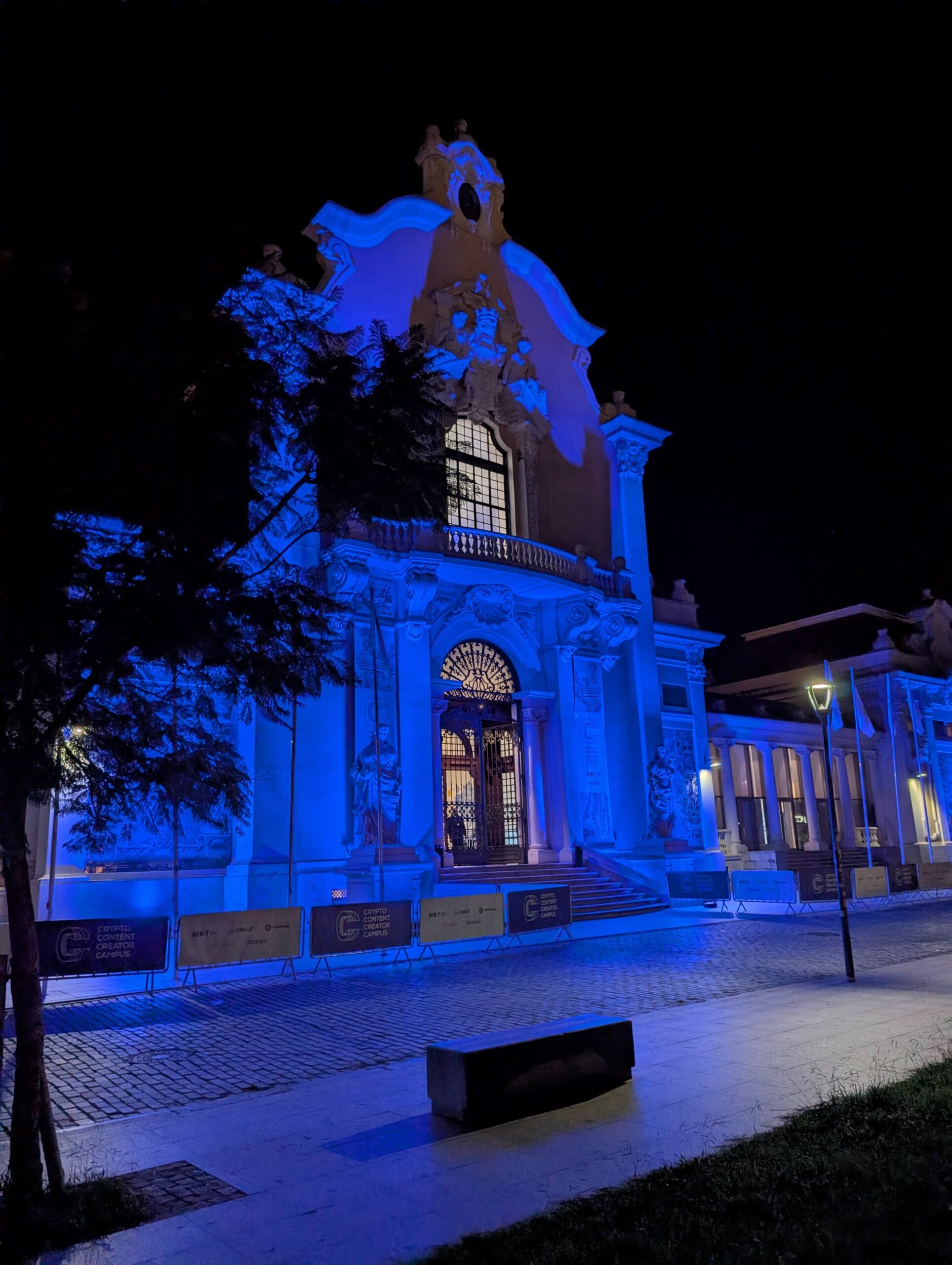 Wide view of the iconic Pavilhão Carlos Lopes in Lisbon, transformed for the CCCC event.